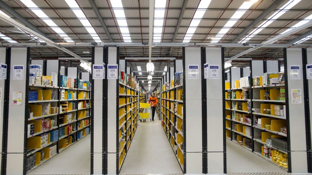 Inside an Amazon warehouse in Peterborough, Britain.