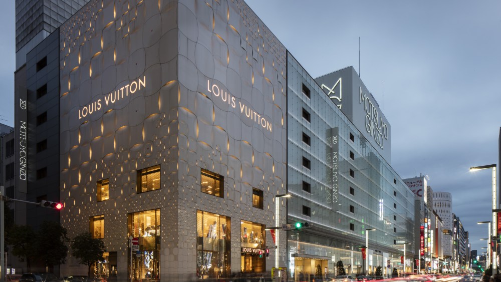 Store Elevation With Street. Louis Vuitton Tokyo, Tokyo, Japan. Architect: Aoki Jun And Associates, 2017. Louis Vuitton Tokyo, Tokyo, Japan. Architect: Aoki Jun and associates, 2017.