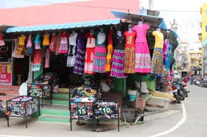 A street apparel vendor in Tirupur, India.