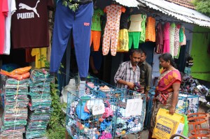 A street apparel vendor in Tirupur, India.