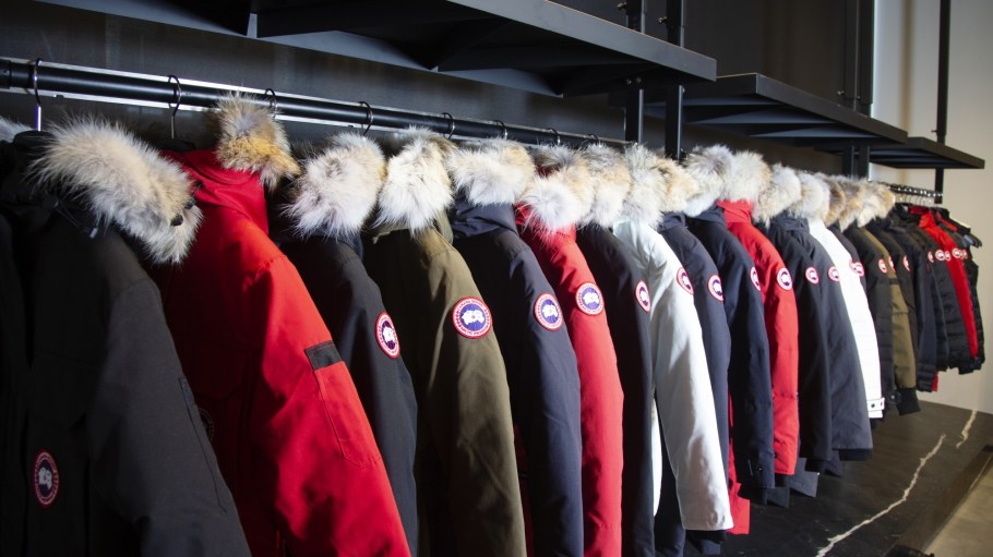 Parkas hang on display at the new Canada Goose Holdings Inc. store in Montreal, Quebec.