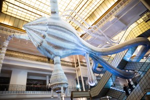 “Simone” Vasconcelos’ tentacular white-and-silver creature at Le Bon Marché