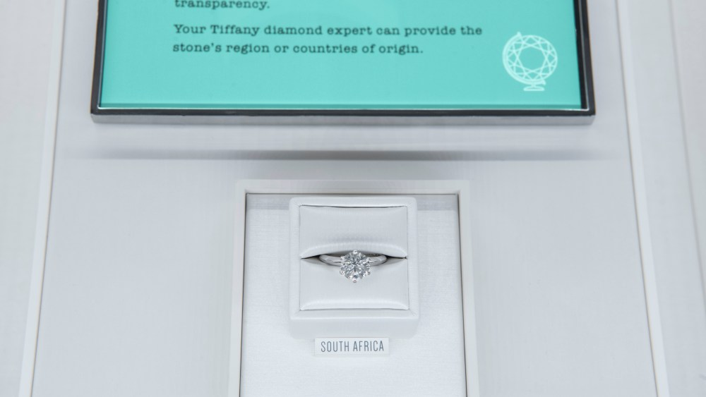 An example of Tiffany's new engagement ring merchandising, featuring its Diamond Source Initiative.