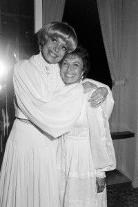 Carol Channing and Marge Champion at the reception celebrating the at the Hello Dolly Revival Dinner Party, 1982.