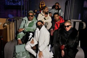 Virgil Abloh’s crew, including Don C, Kim Kudi, Ibn Jasper and Jerry Lorenzo at the Louis Vuitton men’s show