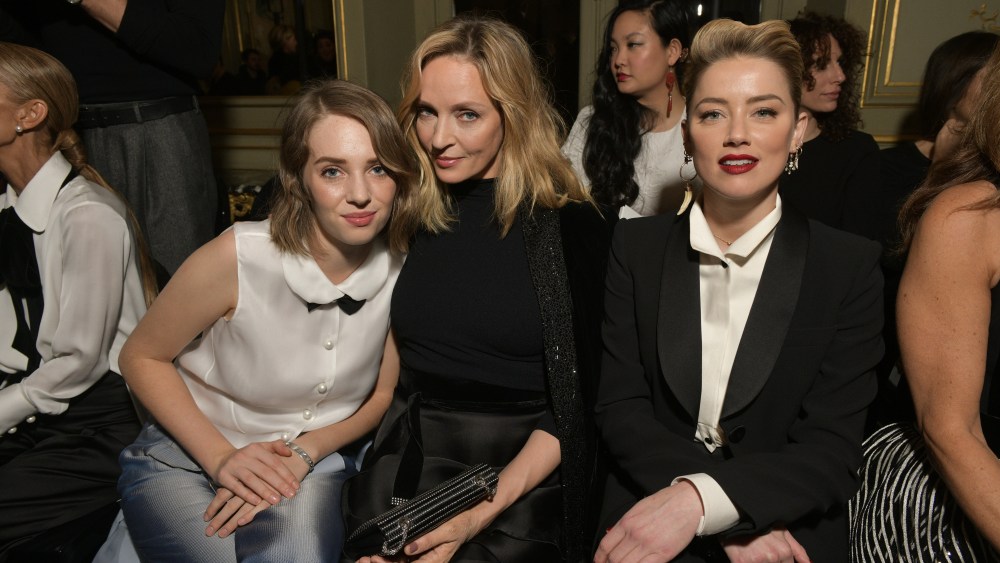Maya Hawke, Uma Thurman and Amber Heard at the Armani Privé spring 2019 couture show