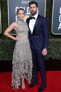 Emily Blunt  in Alexander McQueen and John Krasinski, Golden Globes 2019