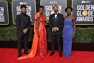Ryan Coogler, Danai Gurira, Michael B. Jordan and Lupita Nyong'o in Calvin Klein by Appointment, Golden Globes 2019