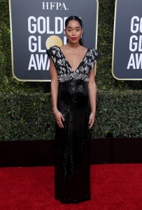 Laura Harrier in Louis Vuitton, Golden Globes 2019