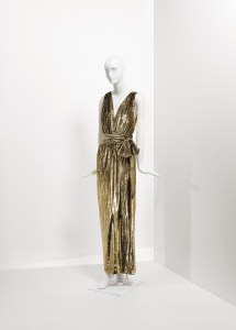 Catherine Deneuve's Yves Saint Laurent wardrobe: A gold lurex draped gown from spring 1995