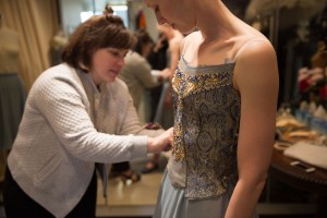 NYCB Principal Dancer Teresa Reichlen in costume fittings with NYCB Draper Anna Light for Tschaikovsky Piano Concerto No. 2.