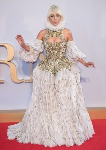 Lady Gaga in Alexander McQueen at the ÒA Star is BornÓ premiere in London.