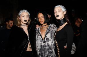 Rihanna with Gigi Hadid and Bella Hadid at Fenty Puma by Rihanna RTW Fall 2016 in New York.