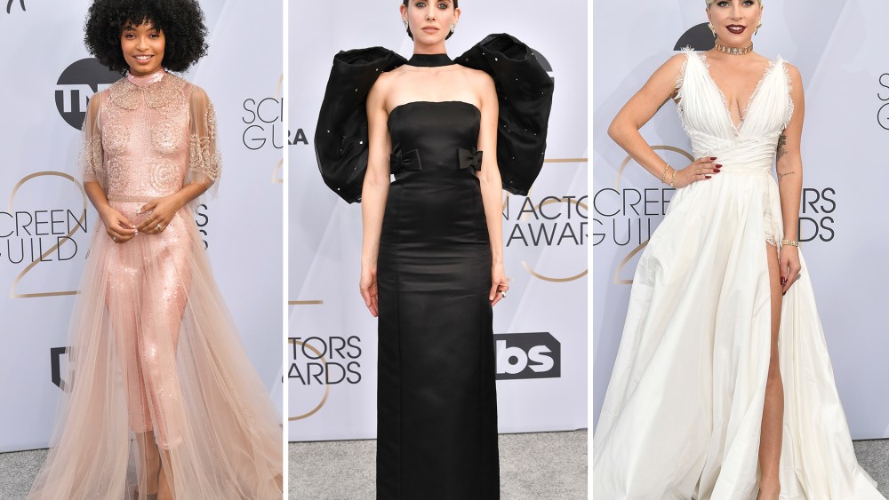Yara Shahidi in Fendi couture, Alison Brie in Miu MIu and Lady Gaga in Dior Couture.
