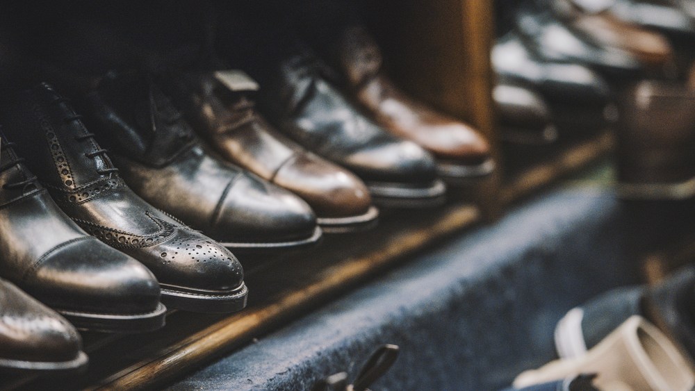 row of men's dress shoes