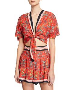 Alice and Olivia Lydia Tie Front Crop and Keira Flared Shorts