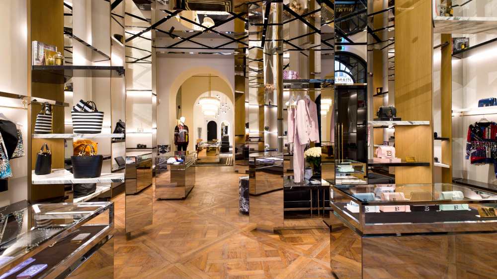 A view of the Balmain store on Rue Saint Honoré in Paris