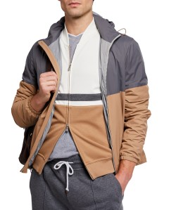 Brunello Cucinelli Spa Nylon Colorblock Zip with Packable Hood