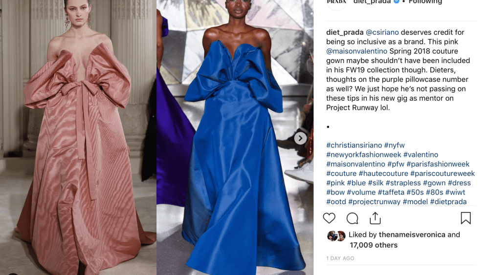 Diet Prada Calls Out Christian Siriano for copying Valentino