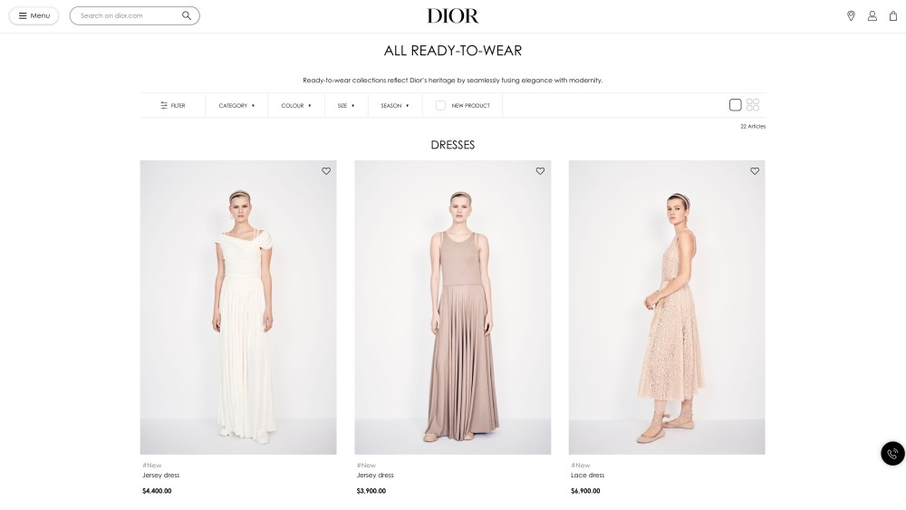 Dior's U.S. e-commerce site.