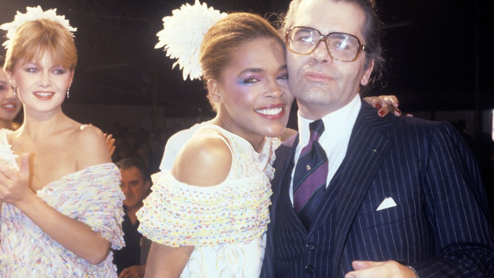 Karl Lagerfeld during the finale of his Chloe Spring RTW 1981 collection.