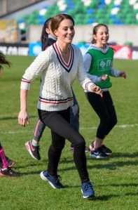 Catherine Duchess of Cambridge visits the Irish Football Association, Windsor Park, Belfast
Prince William and Catherine Duchess of Cambridge visit to Northern Ireland - 27 Feb 2019
This engagement will see Their Royal Highnesses learn more about the IFAs community Football projects, and how sport can play a role in bringing communities together.