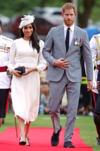 Meghan Duchess of Sussex and Prince Harry attend an official welcome ceremony in the city centre's Albert Park, SuvaPrince Harry and Meghan Duchess of Sussex tour of Fiji - 23 Oct 2018The Duke and Duchess will attend an official welcome ceremony in the city centre's Albert Park. The ceremony, known as the Veirqaraqaravi Vakavanua, embodies Fijian cultural identity and heritage, and will mirror in format that of the one attended by The Queen and The Duke of Edinburgh in 1953. It will involve a number of traditional elements of Fijian culture, including the presentation of the Tabua, and a Kava ceremony. A traditional dance, known as the Meke, will also be performed by members of the Nakelo village. WEARING ZIMMERMANN WHITE DRESS SHOES BY TABITHA SIMMONS BAG BY KAYU ANNA HAT FASCINATOR BY STEPHEN JONES