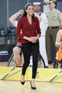 Meghan Duchess of Sussex attends the Wheelchair Basketball Final at the Invictus Games
Prince Harry and Meghan Duchess of Sussex tour of Australia - 27 Oct 2018
Wearing Scanlan Theodore Jacket, Shoes by Sarah Flint