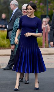 Meghan Duchess of Sussex during a public walkabout in Rotorua.
Prince Harry and Meghan Duchess of Sussex tour of New Zealand - 31 Oct 2018
Wearing Givenchy, Shoes By Manolo Blahnik