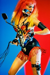 Emma Sjöberg during the shooting of the video for George Michael’s song “Too Funky,” Paris by Patrice Stable, 1992, directed by Thierry Mugler. Outfit: Thierry Mugler, Les Cow-boys collection, prêt-à-porter spring/summer 1992.
