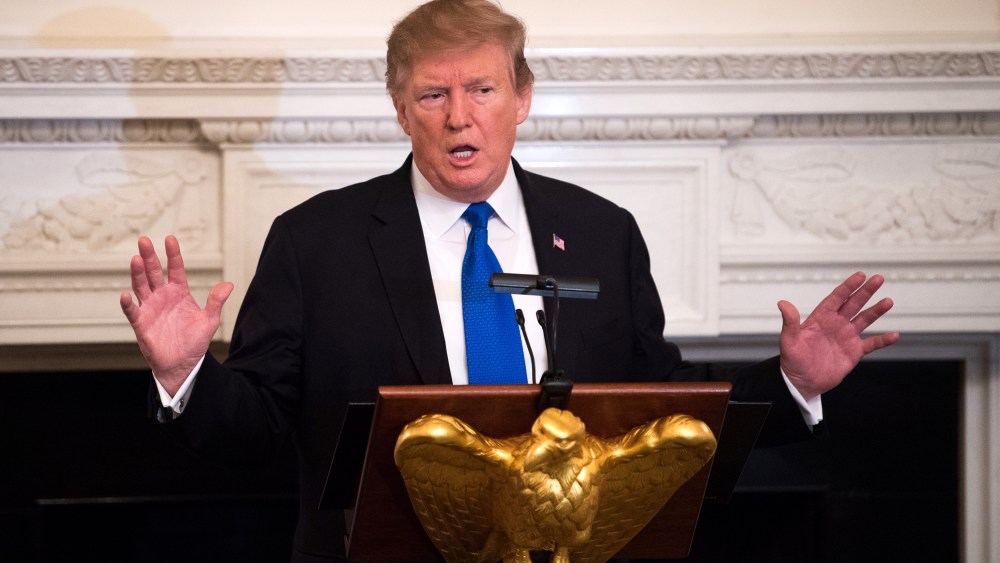 United States President Donald J. Trump address a group of governors during the 2019 White House Business Session at the White House in Washington, D.C.. Trump discusses the group on infrastructure, the opioid epidemic, border security and China trade policy.President Trump addresses the nation's governors, Washington DC, USA - 25 Feb 2019