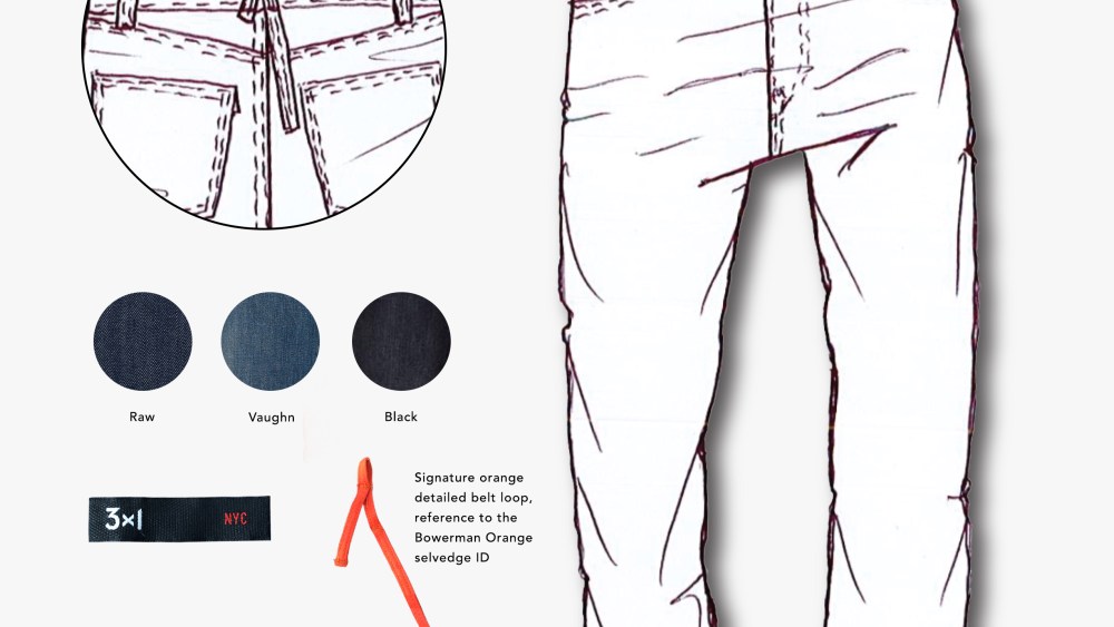 A sketch of the 3x1 x Nike jeans.