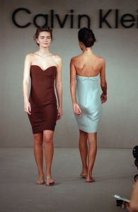 Paulina Porizkova Actress/model Paulina Porizkova, left, shows off a Calvin Klein cocktail dress during the spring fashion show for his 1990 line in New YorkSpring Fashion Calvin Klein, New York, USA