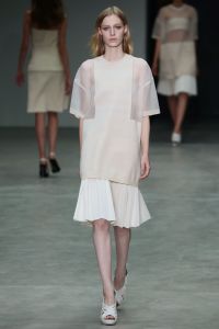 A model on the runway at Calvin Klein Collection's spring 2014 show at Spring Studio.
Calvin Klein Collection Spring 2014 RTW, New York