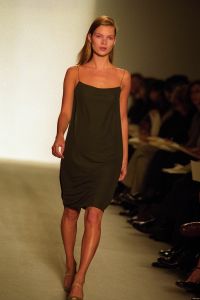 Kate Moss on the catwalk of the Calvin Klein fall 1997 ready to wear collection on April 11, 1997 in New York. Article title: 'New York GiantsCalvin Klein show, Runway, Fall 1997 RTW, New York, USA - 11 Apr 1997
