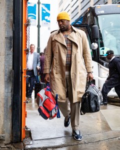 Carolina Panthers Trai Turner in Burberry and Maison Margiela.