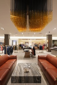 Custom-designed chandeliers for a modern setting.