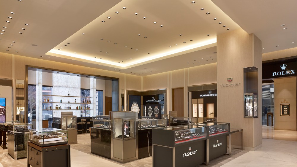 Interior shot of Watches of Switzerland's Hudson Yards store.