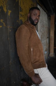 Theory's lamb leather jacket, Mr P's cotton sweater worn with Rag & Bone's cotton polyurethane dyed twill pants.