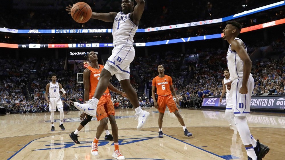 Duke basketball phenomenon Zion Williamson returned to the court on Thursday with all eyes on his injured right knee—and on his new sneakers.
