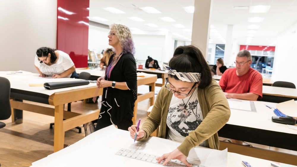 Patternmaking for fashion design class at the ACC Fashion Incubator photographed on Tuesday, September 25, 2018 at the Highland Campus, building 4000.