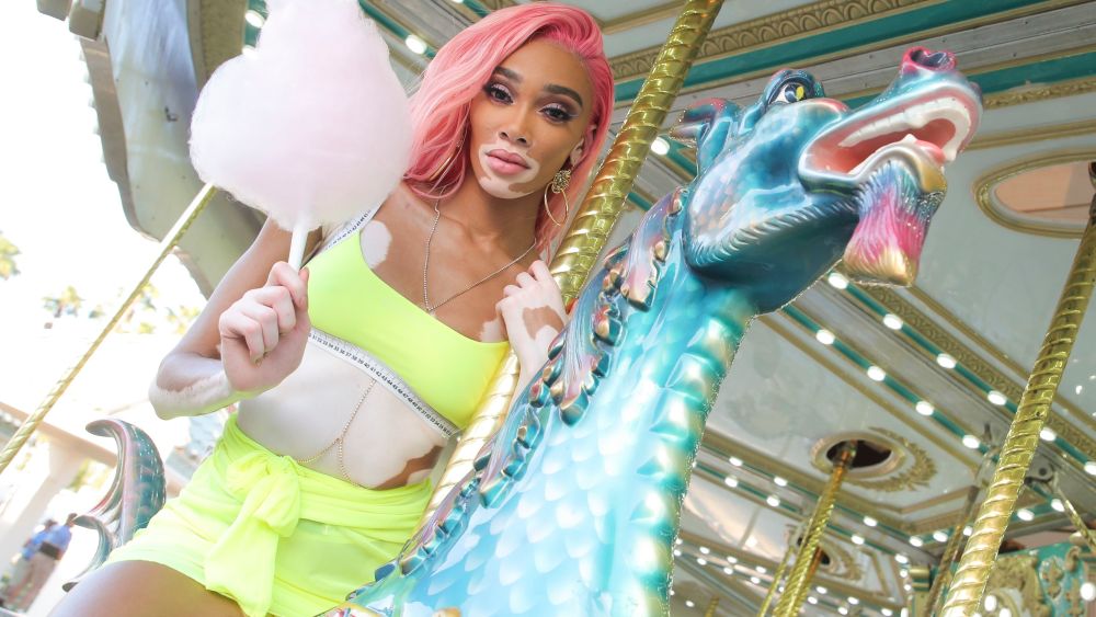 Winnie Harlow at the Revolve party at Coachella 2019.