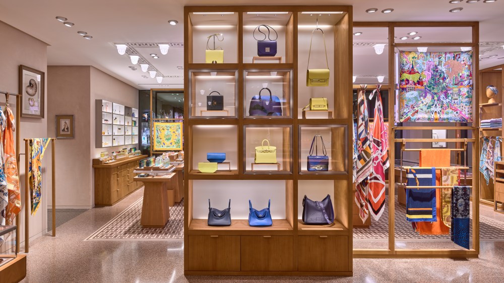 Hermès leather goods in store