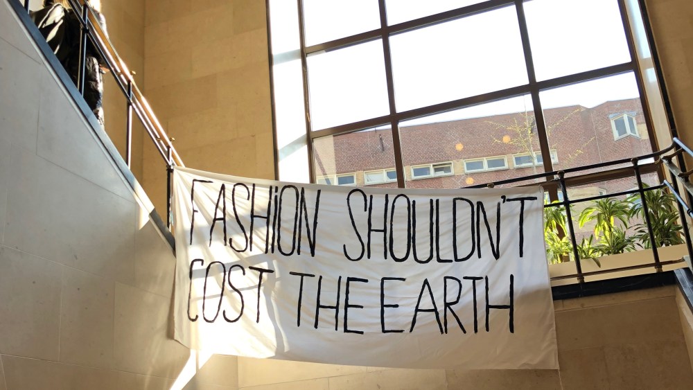 A banner put up by a student at the Amsterdam Fashion Institute