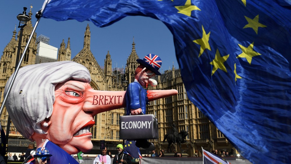 Anti-Brexit protesters outside the Houses of ParliamentPro and anti Brexit protests, London, UK - 01 Apr 2019