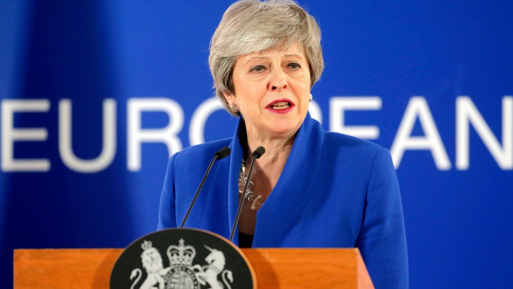 British Prime Minister Theresa May speaks at a press conference after a special EU summit on Brexit at the European Council in Brussels, Belgium, 11 April 2019. EU leaders gathered for an emergency summit in Brussels to discuss a new Brexit extension.European Council Brexit Summit, Brussels, Belgium - 11 Apr 2019