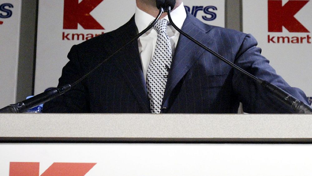 Kmart chairman Edward Lampert speaks during a news conference to announce the merger of Kmart and Sears in New York . Kmart is acquiring Sears, one of the most venerable names in U.S. retailing, in a surprise $11 billion deal that will create the nation's third-largest retailerKMART SEARS MERGER, NEW YORK, USA
