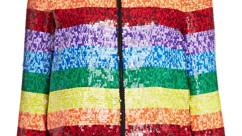 Alice + Olivia sequin bomber for the Saks Stonewall Inn campaign.
