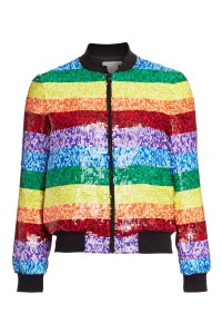 Alice + Olivia sequin bomber for the Saks Stonewall Inn campaign.