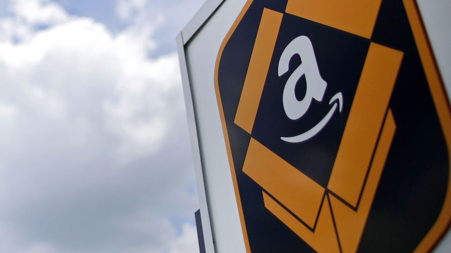 The Amazon.com logo is displayed outside the company's fulfillment center in Kenosha, Wisconsin, U.S., on Tuesday, Aug. 1, 2017.